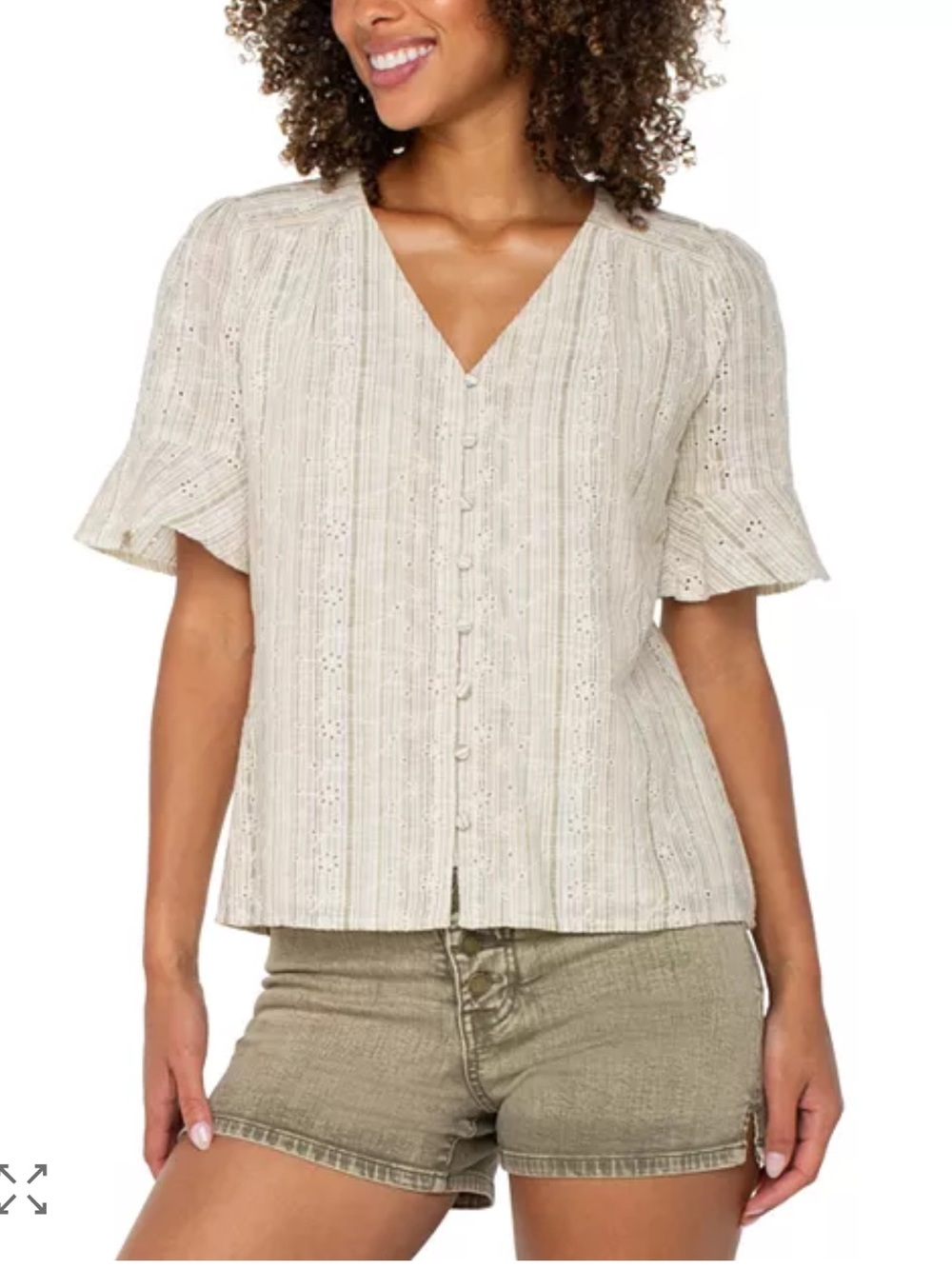 NWT Liverpool Los Angeles Flutter sleeve BOHO eyelet Blouse BLOOMINGDALES M/L